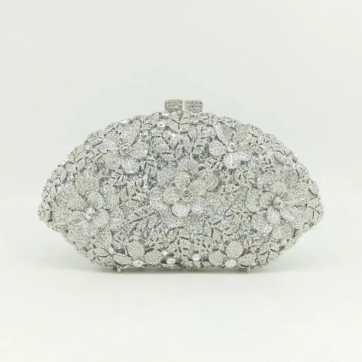 Boutique De FGG (in stock) Dazzling Flower Crystal Clutch Evening Purse Bag Women Formal Dinner Handbag Wedding Bridal Purse