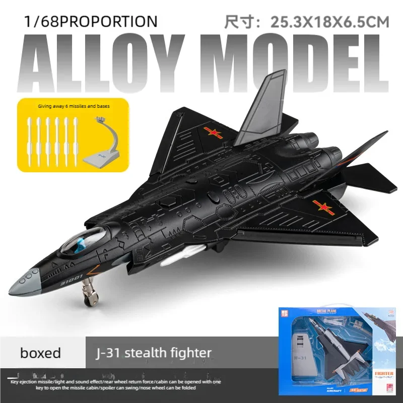Alloy J-31 Stealth Fighter Bomber Aircraft Model Multi-Purpose Creative Military Aviation Model Building Gifts For Boy Pull-Back