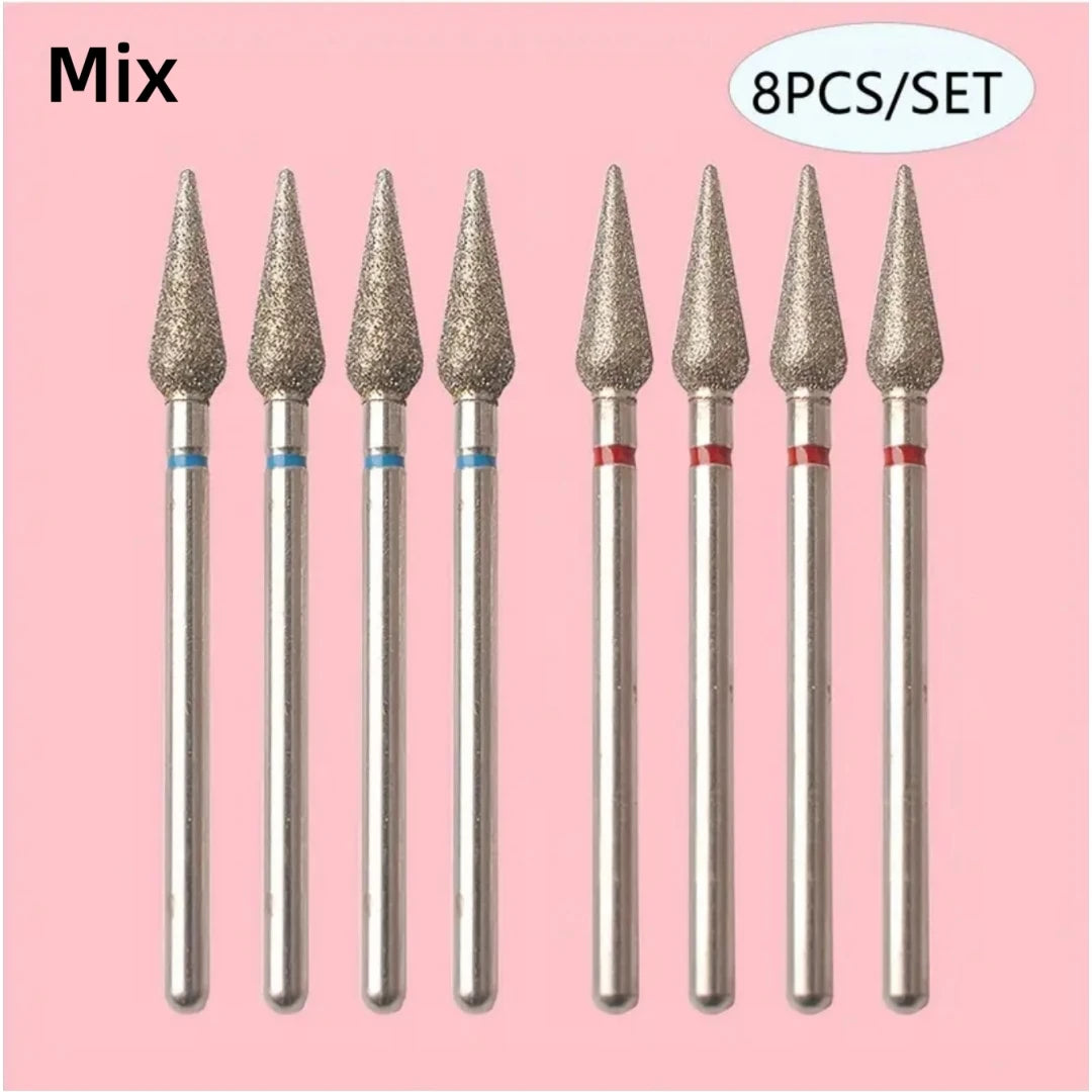 8pcs Professional Diamond Cuticle Clean Nail Drill Bits Set - Safety Rotary Stainless Steel for Russian Nail Manicure Accessory
