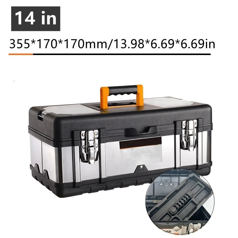toolbox stainless steel suitcase 14/17/20 inch household portable tool box hardware tool box storage metallic briefcase