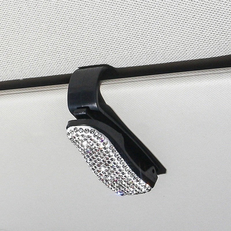 Rhinestone Sun Visor Mount Sunglasses Clip Holder Portable Car Crystal Bracket Decoration Accessories
