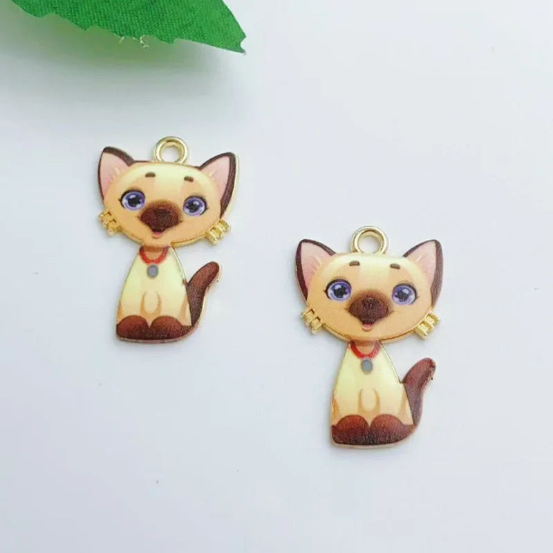 13pcs alloy oil dripping mechanical cat pendant, DIY jewelry making earrings, keychains, accessories