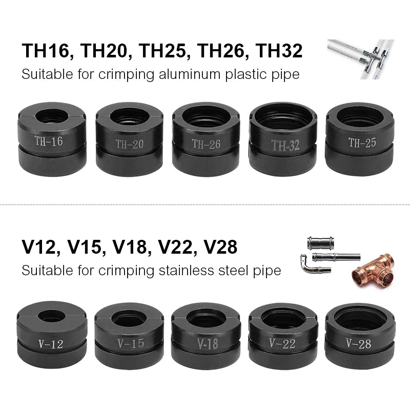 Kinds of Hydraulic Pipe Crimping Moulds TH, U Pipe Dies for Pex Fittings and V, M, VAU, VUS Pipe Dies for Copper Fittings