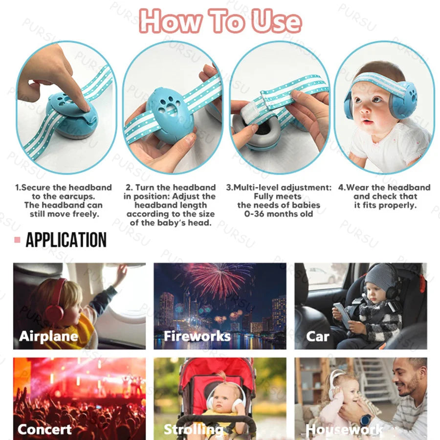 Baby Ear Protection for Babies Toddlers Elastic Noise Reduction Earmuffs Baby Headphones Against Hearing Damage Improves Sleep