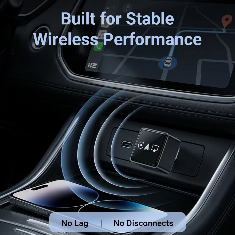 4in1 Wireless Adapter, Universal Mini CarPlay Android Auto Dongle with AirPlay MirrorCast Function for Car Entertainment
