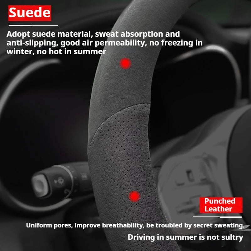For Tesla Model 3 Model Y Model S Model X Roadster Suede Anti-slip Breathable Leather Car Steering Wheel Cover Auto Accessories