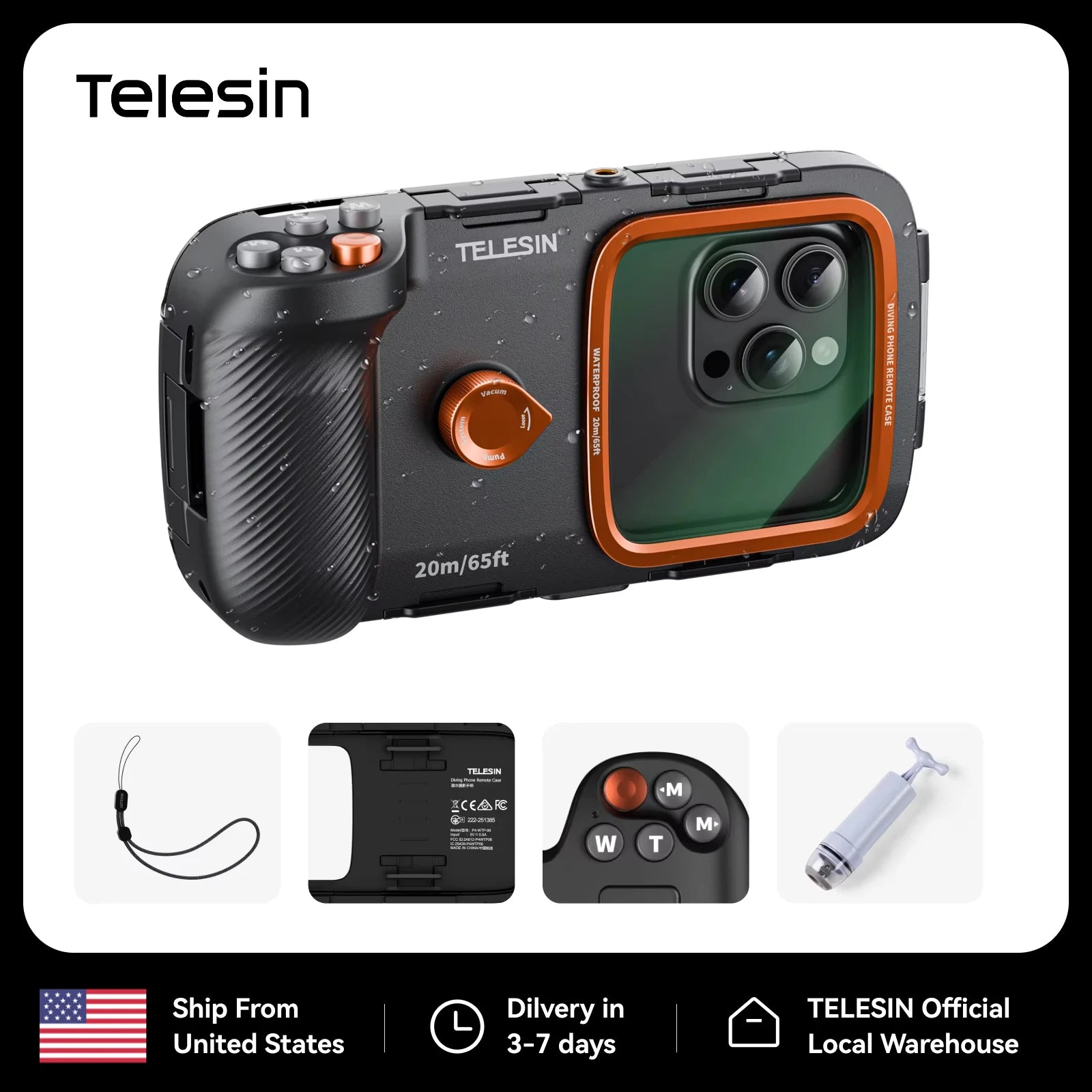 TELESIN Underwater Snorkeling Diving Phone Waterproof Case Universal Underwater Photo & Video Diving Housing Handle Grip