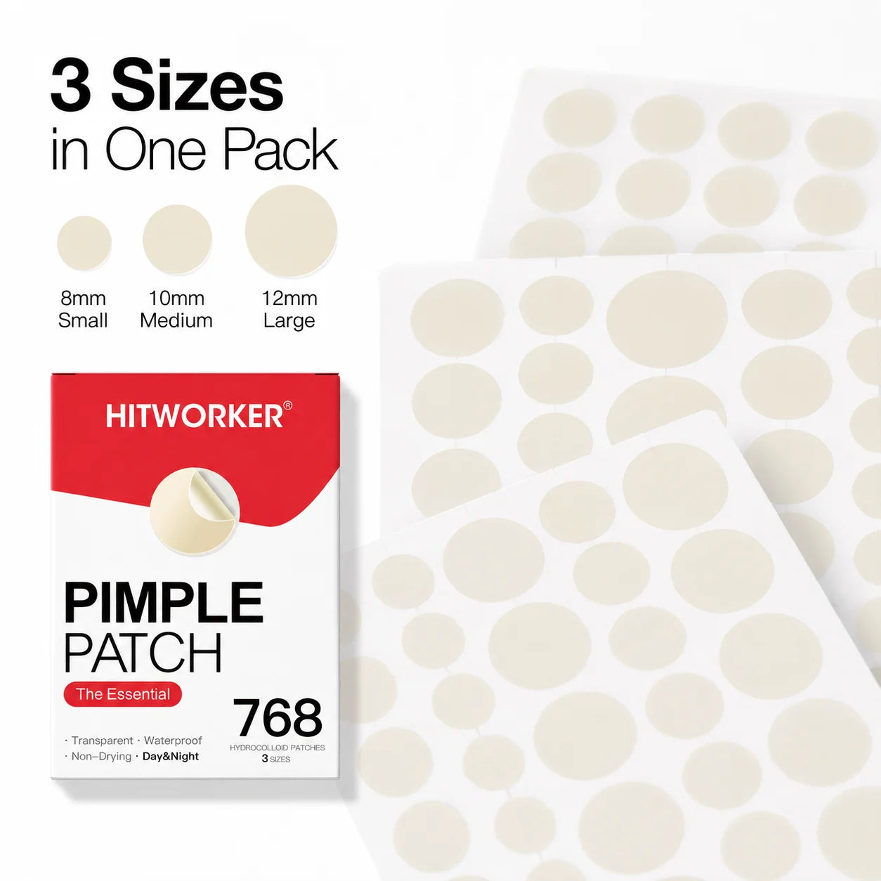 768PCS Pimple Cover Patches, Clear-Look Hydrocolloid Beauty Patches For Day And Night Use, Easy Peel Spot Cover