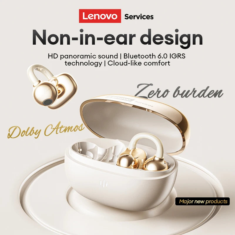 Lenovo RS103 OWS Ear Clip Earphones Wireless Bluetooth 6.0 Earbuds Sports Music 24H Long Battery Life Wireless Headphones Choice