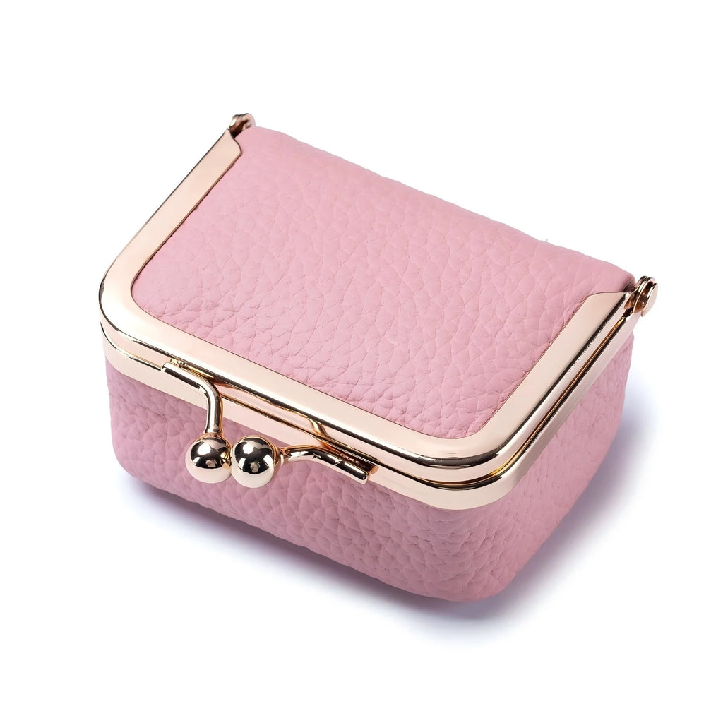 Mini Leather Coin Purse – with Gold Clasp, Small Jewelry and Earphone Pouch for Women, Cute Colorful Wallet for Daily Use
