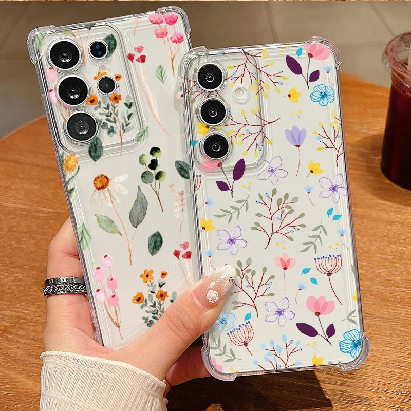 Colorful Flowers Pattern Clear Phone Case For Samsung Galaxy S26 S25 S24 S23 Ultra S22 Plus S21 S24 S25 FE Shockproof Soft Cover