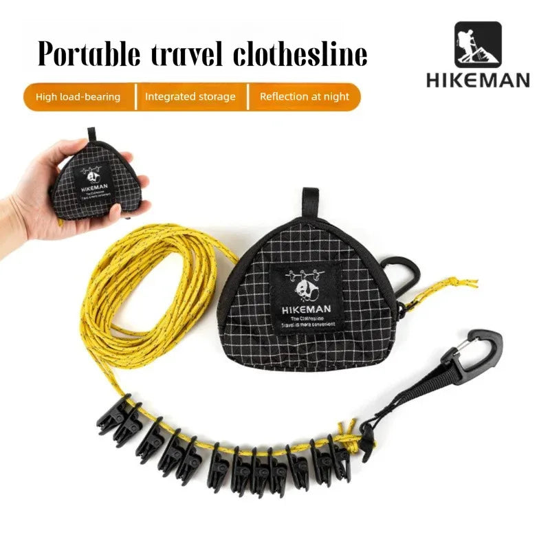 Outdoor Clothesline Camping Portable Storage Hanging Rope with Clips Travel Hotel No-Drill Windproof Drying Rope