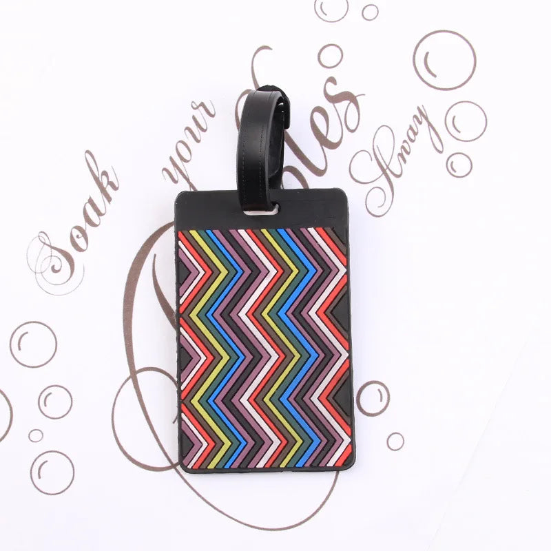 Puzzle Striped Printed Luggage Tag PVC Soft Silicone Card Holder Cartoon Boarding Pass Aircraft Luggage Tags Suitcase Label