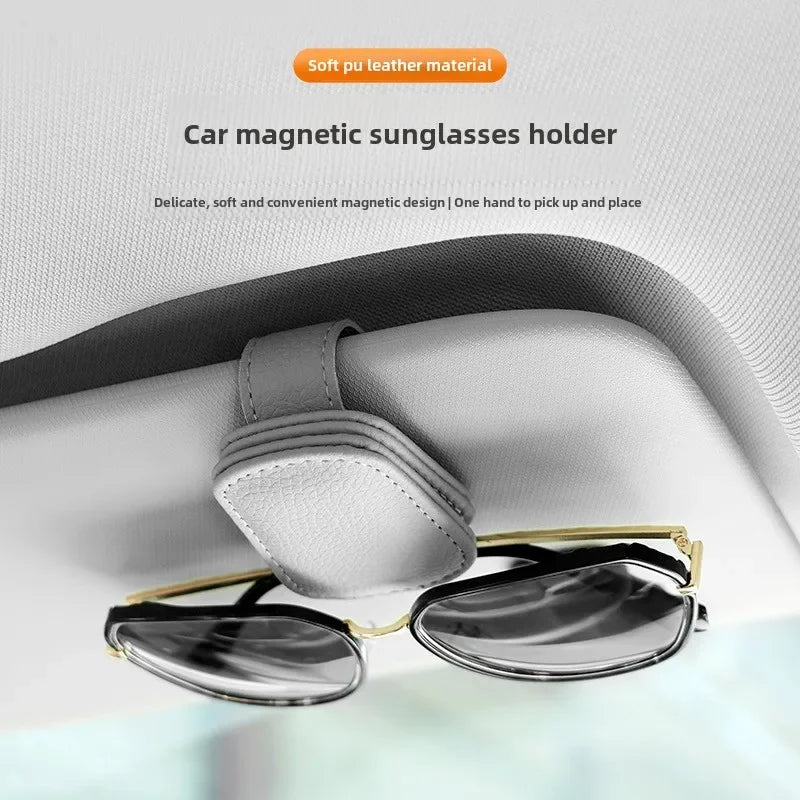 1Pcs Sunglasses Holder Car Sunshade Accessories Is Suitable for Car Sunshades Magnetic Leather Sunglasses Clip and Ticket Clip