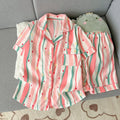 Women's Summer Pajamas, Thin Striped Pattern Short-Sleeved Shorts, Sweet and Cute, Can Be Worn Outside in Summer, Two-Piece Home Wear Set