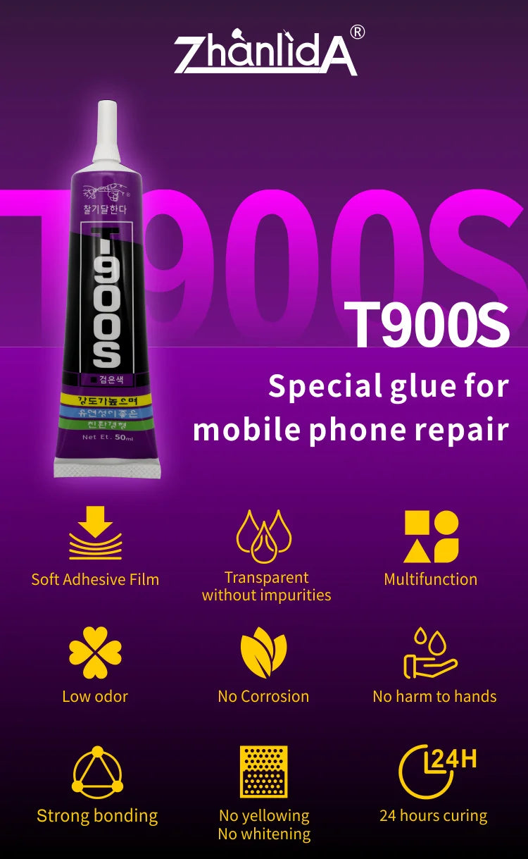 T900S 15/50/110ml Korea Soft Black Glue Component Laptop Mobile Phone LCD Display Screen Black Adhesive Sealant Glue PVC Metal