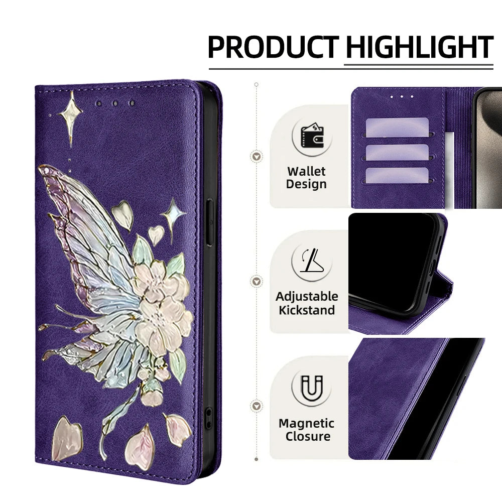 Painted Magnetic Flip Leather Wallet Case For Samsung Galaxy S26 Ultra S25 FE Galaxy S24 S23 S22 S25 Edge S26 Plus Cover Funda