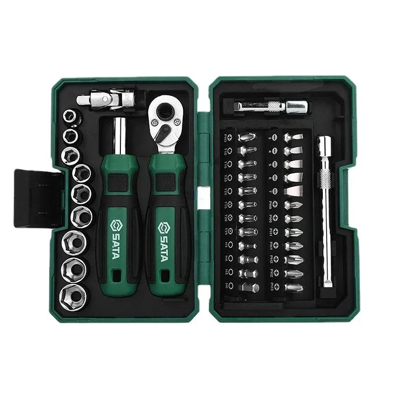 SATA Ratchet Wrench and Screwdriver Multi Kit 6.3mm  DIY Household Repair Tools Magnetic Screw Driver Bits Set Hand Tools