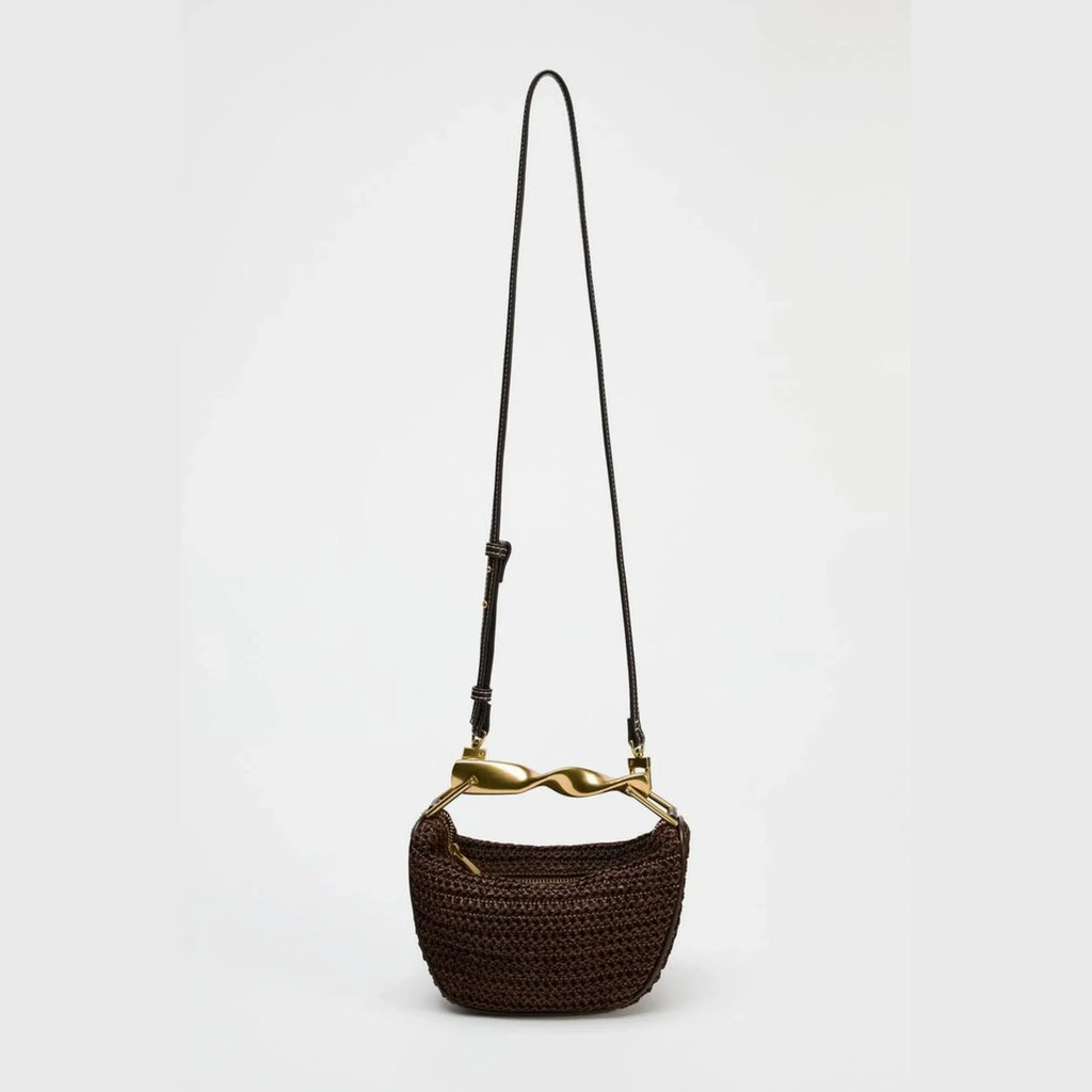 Women's Woven Straw Bucket Bag, Summer Half-Moon Beach Straw Shoulder Bag, Casual Tote Crossbody Purse