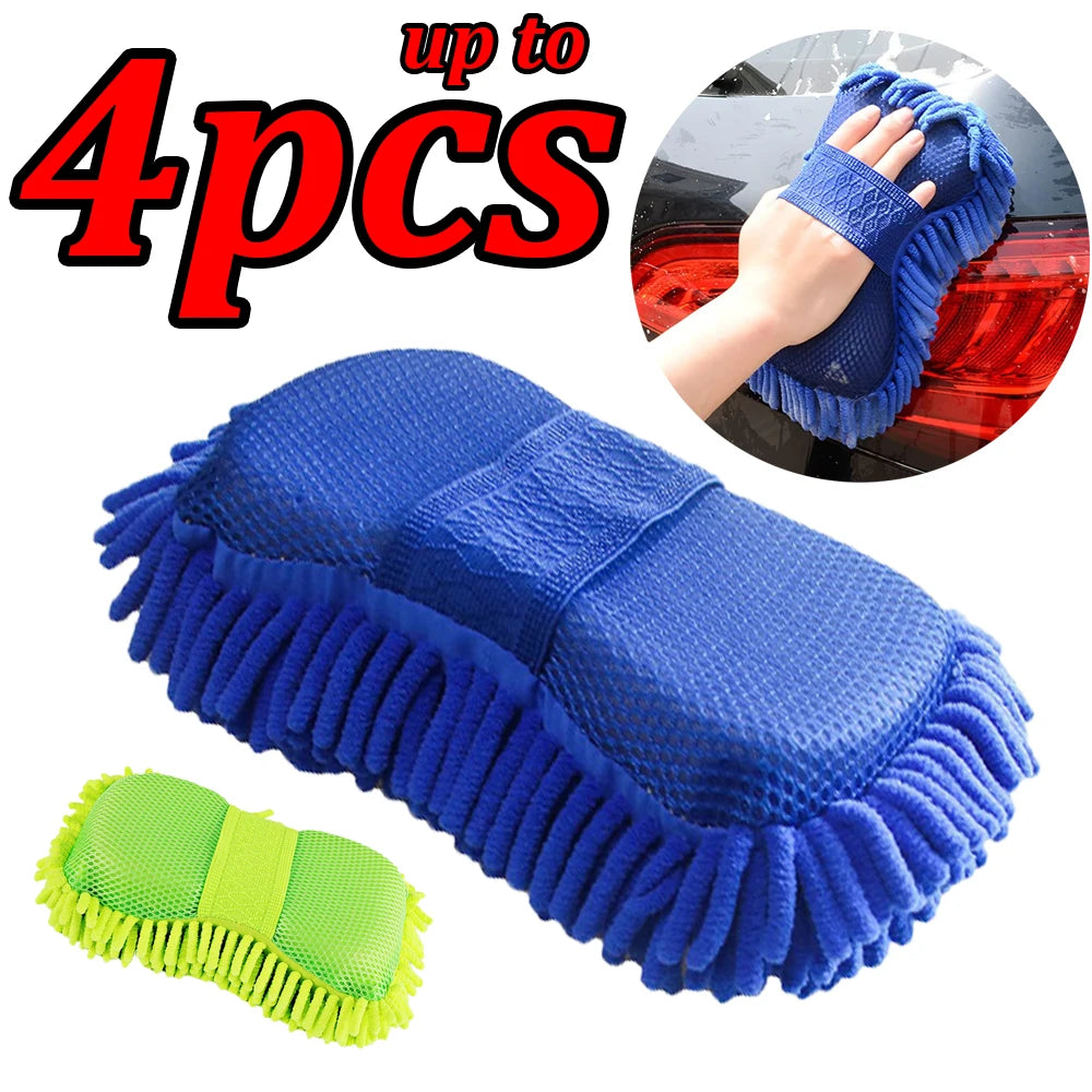 1-4Pcs Chenier Car Wash Sponge Car Gloves Automatic Washing Towel Gloves Ultra-fine Fiber Care Washing Brush Pad Cleaning Tool