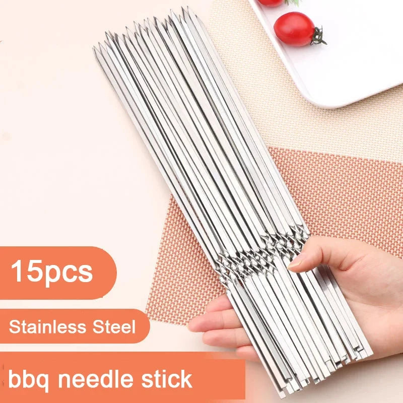 5/10/15/20Pcs Stainless Steel Barbecue Skewers, Reusable BBQ Kebab Skewers for Outdoor Camping, Picnic Tools, Cooking Tools