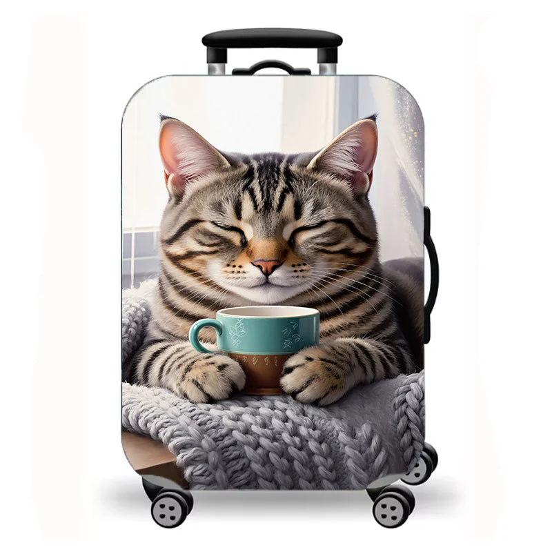 Luggage Cover, Cute Cat Kitten Floral Starry Night Print Stretch Suitcase Protector, Washable Anti-Scratch Travel Baggage Cover