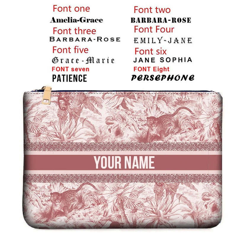 Graceful Customizable Name Women's Canvas Clutch Makeup Bag Purse Party Weekend Vacation Travel Cosmetic Bag Mobile Pouch Wallet