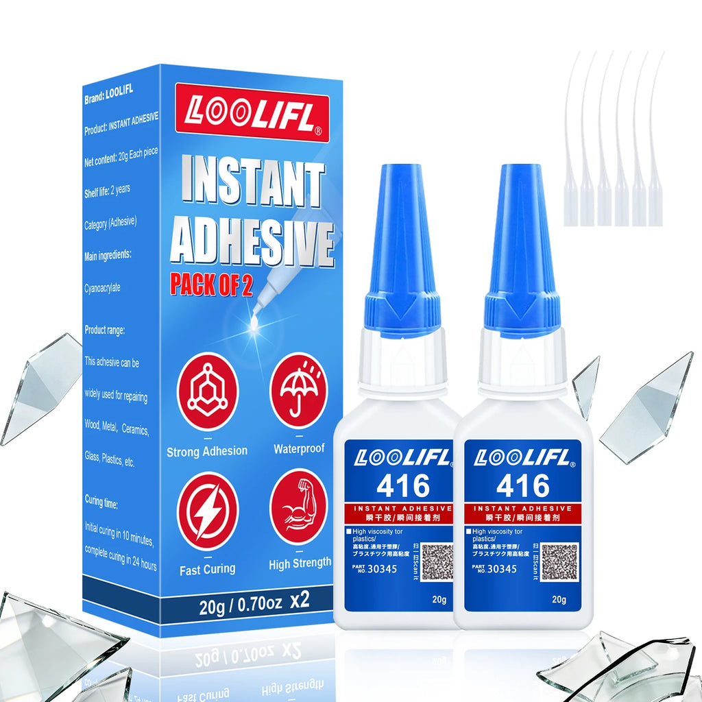 LOOLIFL 20ml 416 Instant Strong Super Glue Universal Mighty for Resin Ceramic Metal Wood Glass Fast Dry Bond Liquid Glue Tool
