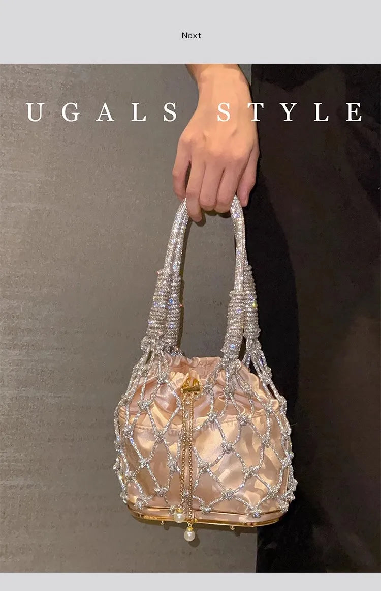 Hollow Out Glitter Rope Woven Handmade Luxury Women's Handbag Shiny Diamonds Evening Bag Wedding Party Clutch Purse Shoulder Bag