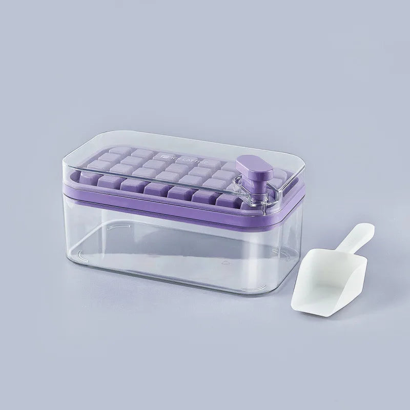 32/64 Grids Ice Cube Maker Ice Storage Box with Lid Pressing Ice Molds Silicone Ice Cube Tray One Button Release Ice Cube Mold