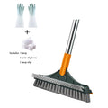 Scrub Brush Tile Cleaner Brush with Scraper with Squeeze 3-Section Adjustable Bathroom Brush with Long Handle V-Shaped Bristles