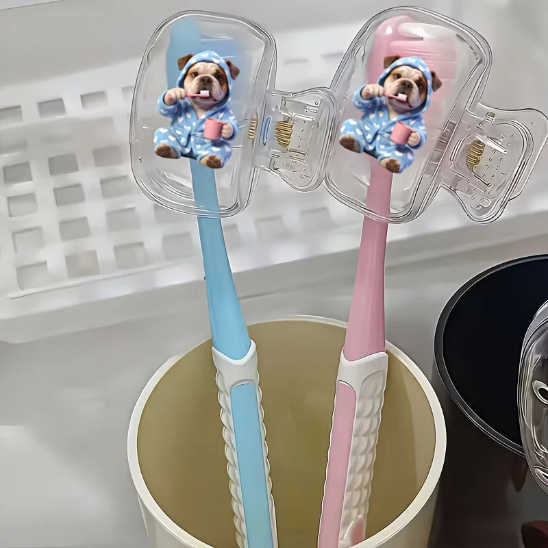 2pcs Bulldog Portable Dustproof Odorless Toothbrush Case for Travel Ventilation Holes to Keep The Brush Heads Clean Dry Gift
