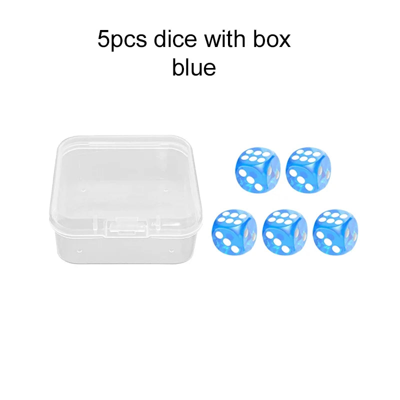 5pcs Six Sided Dice 14mm with Storage Box Transparent Color Acrylic Entertainment Board Game Accessories Gambling Props TMZ