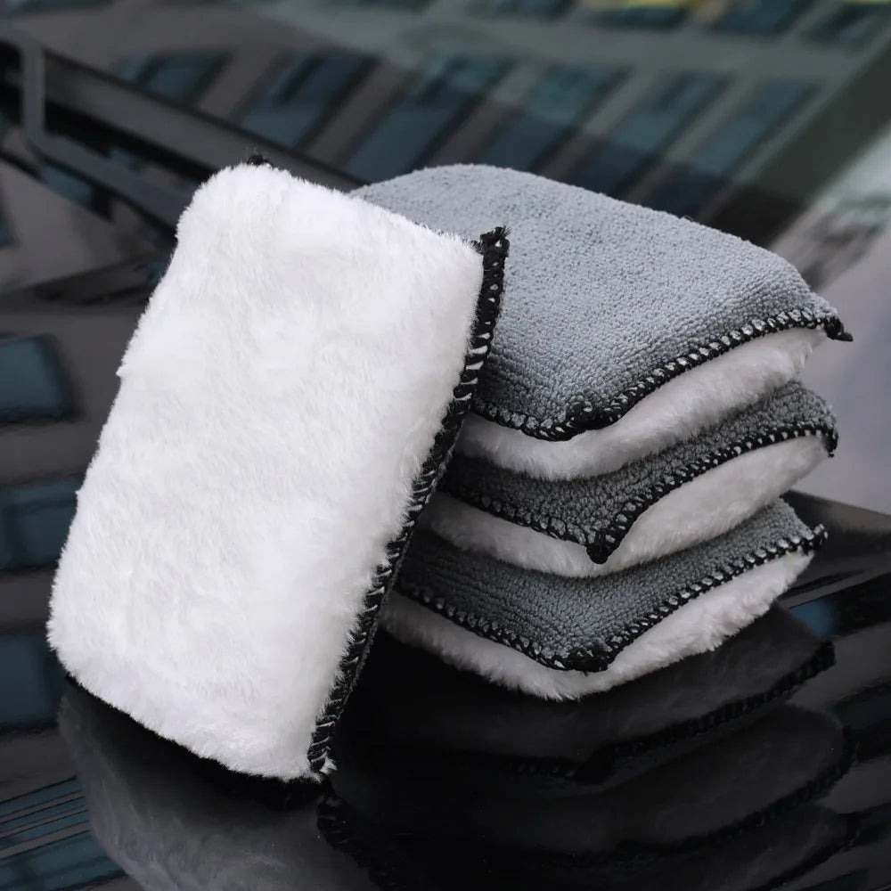 Dual-Sided Microfiber Car Wash Sponge Wipe Leather Gentle Scrubbing Pad Auto Interior Body Stain Removal Cleaning Polishing Tool