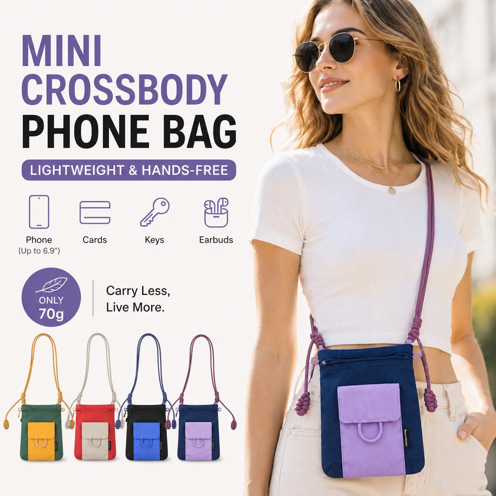 Unisex Mini Crossbody Phone Bag Lightweight Nylon Shoulder Pouch Adjustable Strap Small Travel Bag for Travel Outdoor Walking