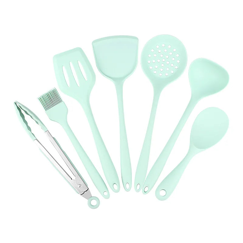 1/7pc Silicone Kitchen Utensil Set Non-Stick Spatula, Soup Ladle, Slotted Turner & 4 Tools | 450 ° F Heat-Resistant, Dishwashe S