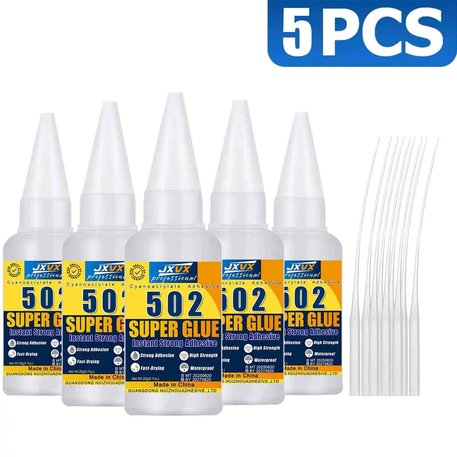 JXVX 1-5pcs High-Strength 502 Super Glue Instant Adhesive High-Temperature Resistant Bonding Agent Suitable for Metal, Plastic, PVC, and Wood Powerful Liquid Glue Tool with Dispenser Included.
