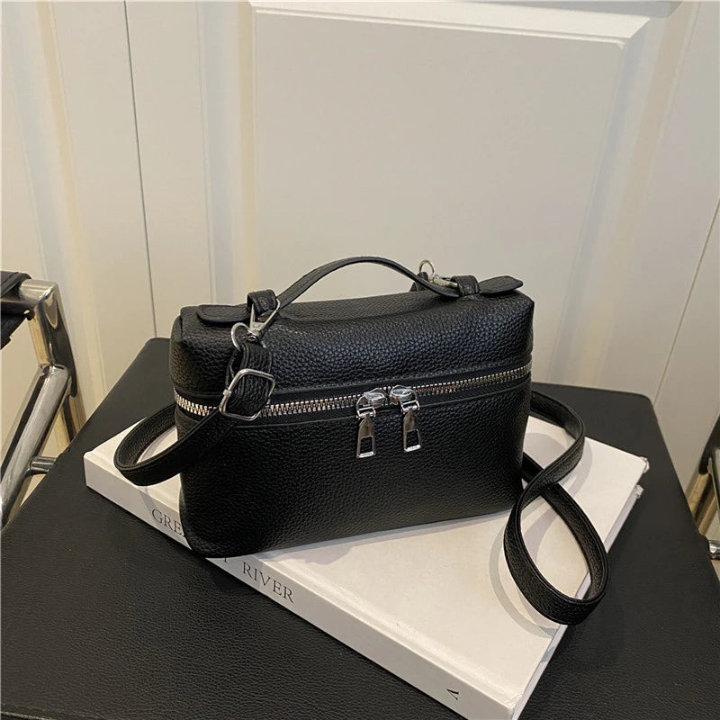 Simple and Luxurious Solid Color Box Bag Litchi Pattern Soft Hand-held Diagonal Cross Bag Daily Commuting Versatile Square Bag