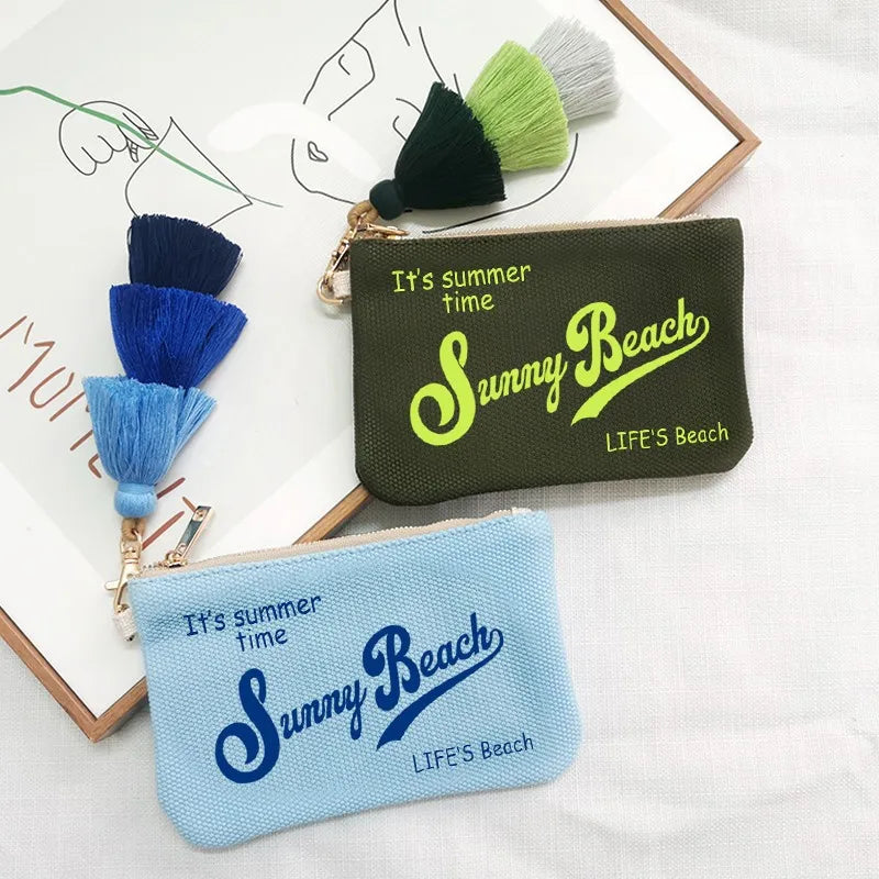 Customizable Letter Purse Leisure Personality Tassel Design Canvas Cotton Women's Clutch Office Gifts Beach Wallet iPhone Bag