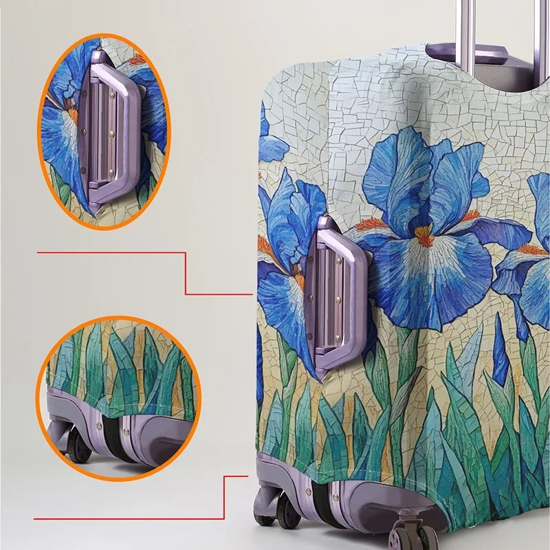 Mosaic style Van Gogh iris pattern luggage protection case, suitable for 18-32 inch luggage cases, luggage handle gloves, travel
