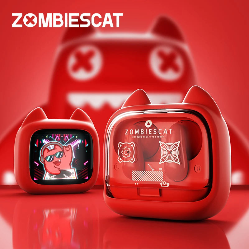 Zombiescat Touch Screen Bluetooth 6.0 Earphones ENC Call Noise Canceling Headphone HiFi Sound TWS Wireless EarBuds with Lanyard