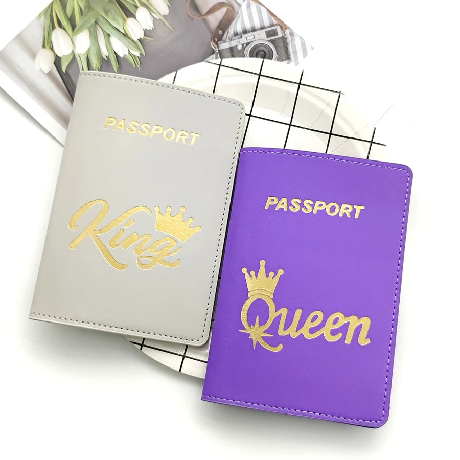 2PCS/Set QUEEN KING Lovers/Couples PU Travel Accessories Passport Case/Cover/Holder for Women or Men