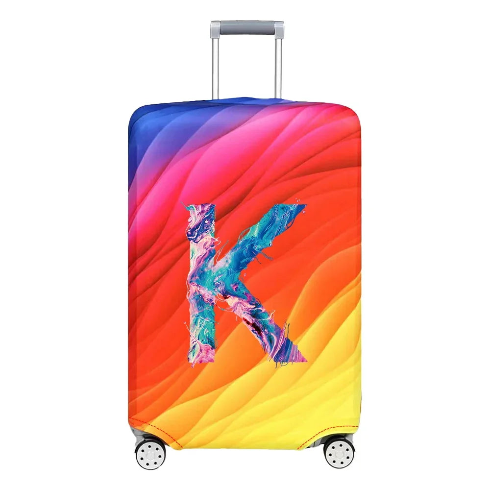 Luggage Cover Travel Suitcase Protective Cover Paint Letter Pattern Dust-Proof Stretch Fabric for 18-32 Inch Baggage Case