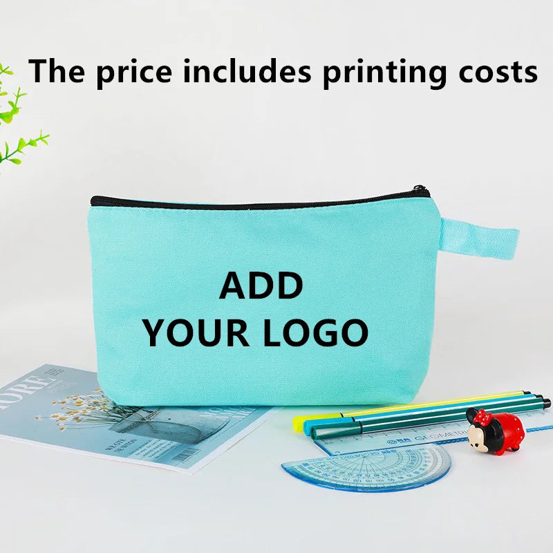 20/30/50/100bags/lot Customized Logo Colored Canvas Makeup Bag, Women's Handbag, Student Pencil Case 25x13x4.5cm