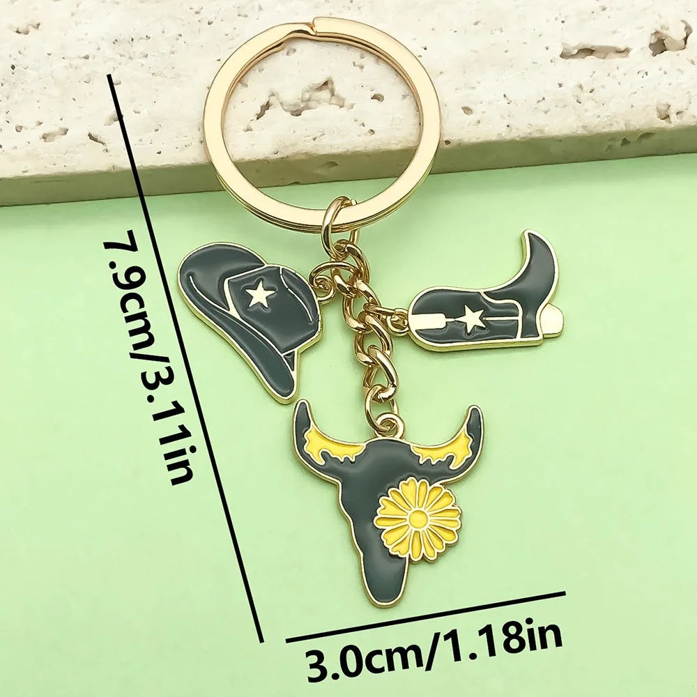5pcs Boots Cowboy Hat Horseshoe Western Cowboy Alloy Pendant Keychain, Best Gift Choice