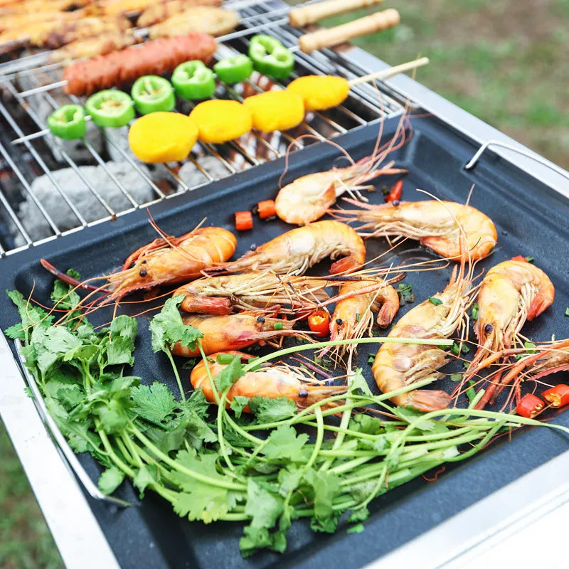 NEW High Quality Stainless Steel Grill Griddle Pan Outdoor Camping BBQ Tools Style Barbecue Non Stick Frying Steak Frying Pot