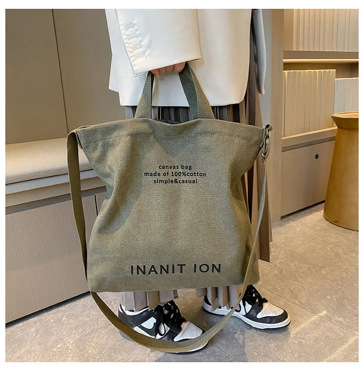 Washed canvas thickened handbag, large capacity trendy unisex crossbody bag, urban artistic student handbag and crossbody bag