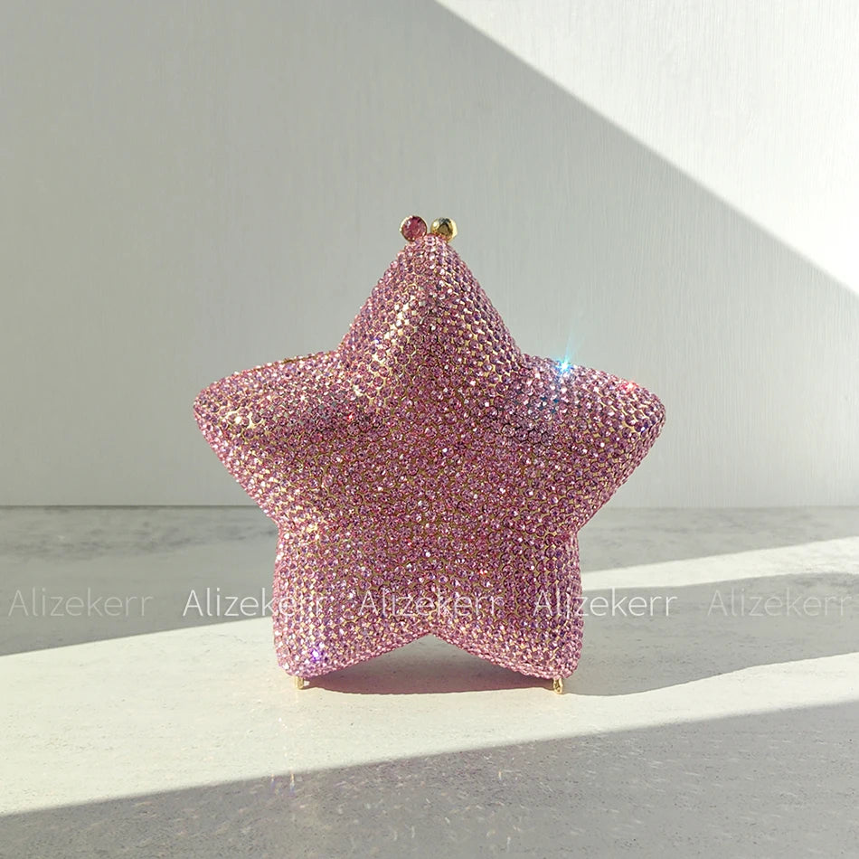 Alizekerr Star Shaped Crystal Evening Bags Women 2024 Boutique Gorgeous Gradient Colour Diamond Mini Clutch Purses Wedding Party
