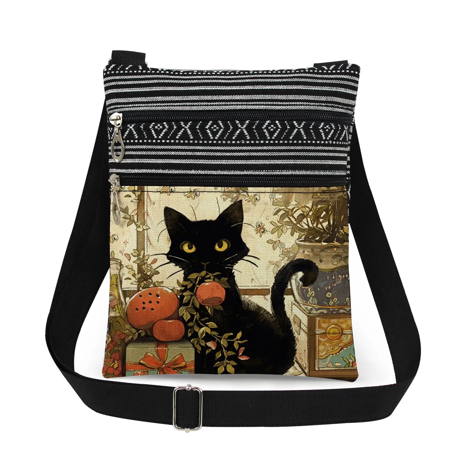 Cute Cartoon Black Cat Print Crossbody Bags Shoulder Bags For Women Daily Travel Portable Small Messenger Bags Catkeeper Gift