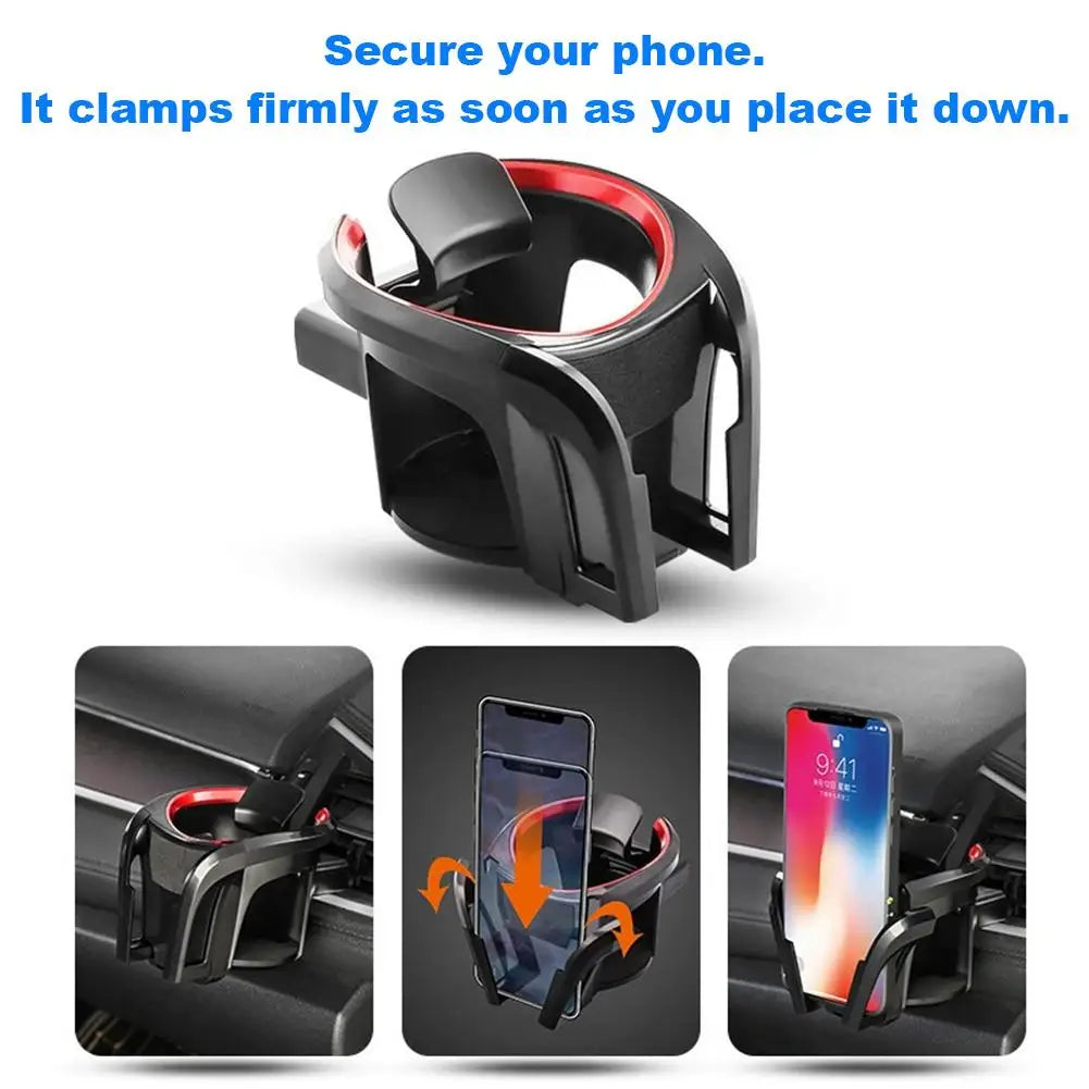 2 In 1 Universal Car Cup Holder & Phone Stand Stable Air Vent Outlet Mount Adjustable Coffee Water Bottle Storage Bracket